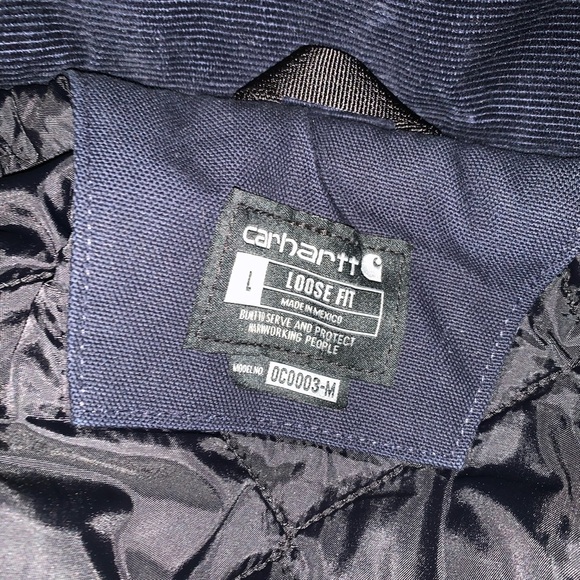 Carhartt work jacket navy blue with peace patch - Picture 8 of 15